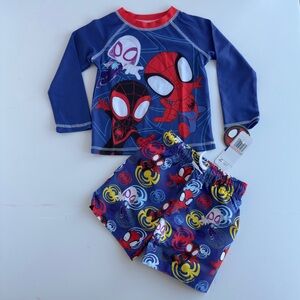 Spider-Man Toddler Little Boys 2-Piece Swim Shirt/Trunks Set Blue Size 2T NWT